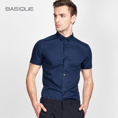 元本白襯衫男短袖修身職業(yè) 純色男士商務(wù)夏季免燙薄款白色襯衣潮