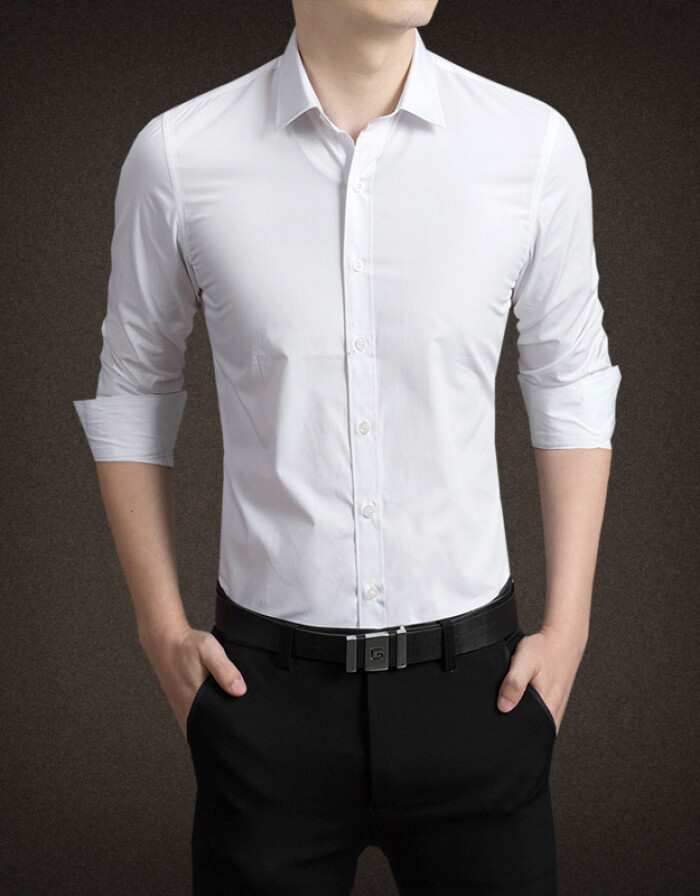 尊首 男士長袖純色襯衣襯衫男商務(wù)職業(yè)工衣 白色 XL