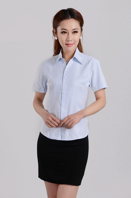 批發(fā)采購女式襯衫-女裝短袖襯衫套裝 夏季修身女士白色職業(yè)襯衣棉寸衫2014新款批.